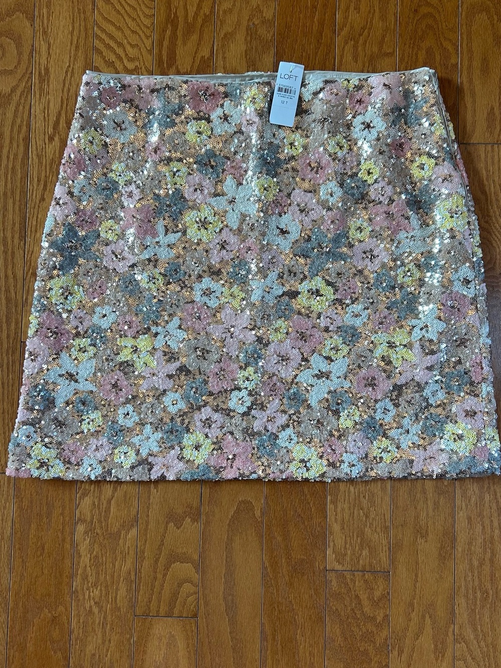 New LOFT Pastel Floral Sequin Mini Skirt